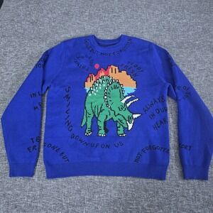 Teddy Fresh Gone But Not Forgotten Pullover Knit Sweater Dinosaur Sz Large Blue